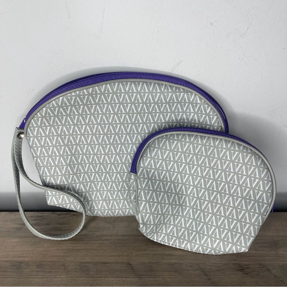 Set of 2 vintage Avon Gray‎ and Purple Patterned Women's makeup Bag Set